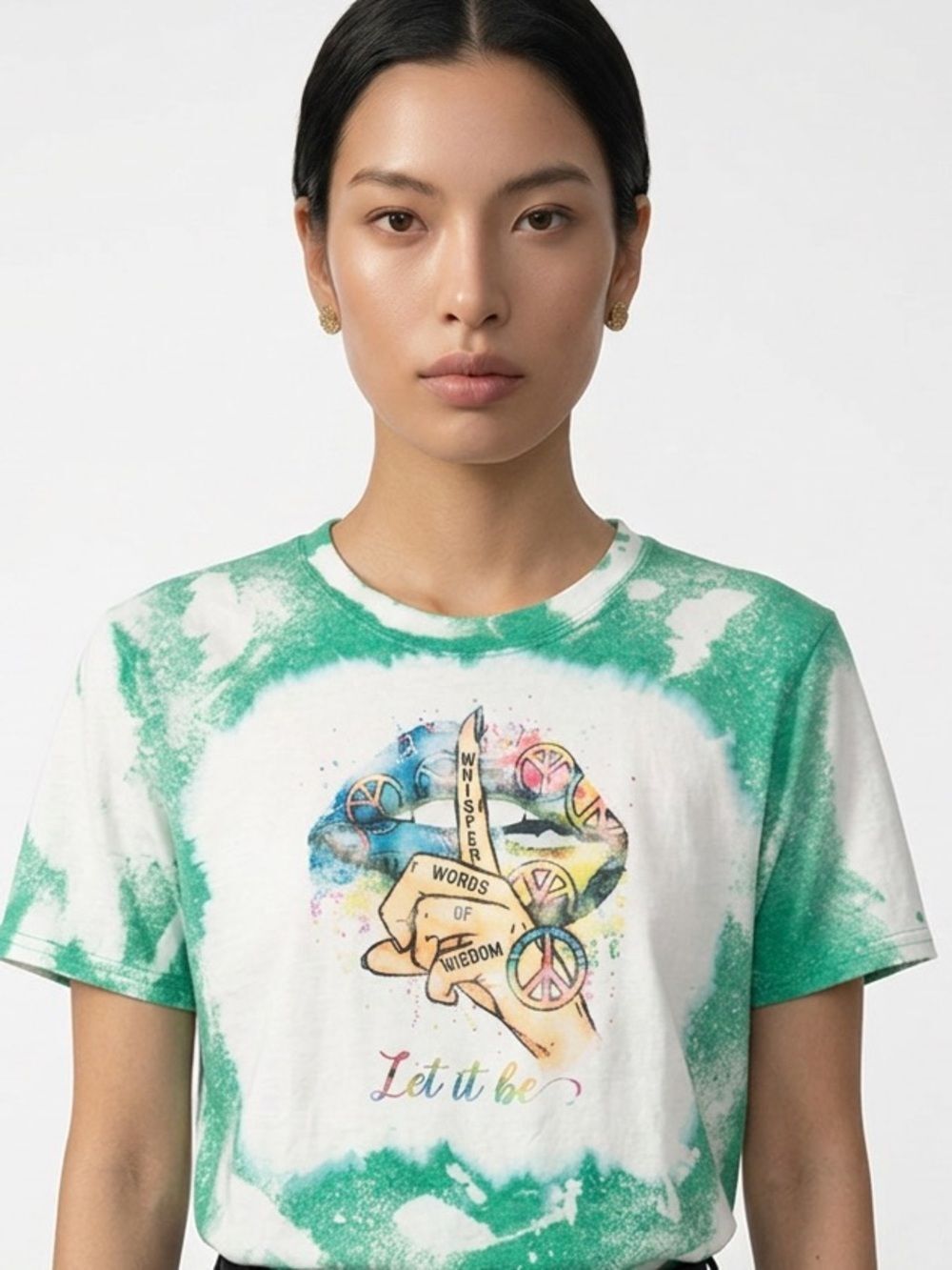 LET IT BE Beatles Lyrics Short Sleeve Green Bleached Tee Unisex Size Medium